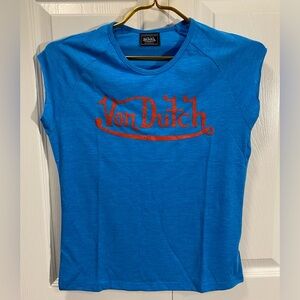 NEW Von Dutch Raglan T Shirt Turquoise Red LARGE Y2K Fit